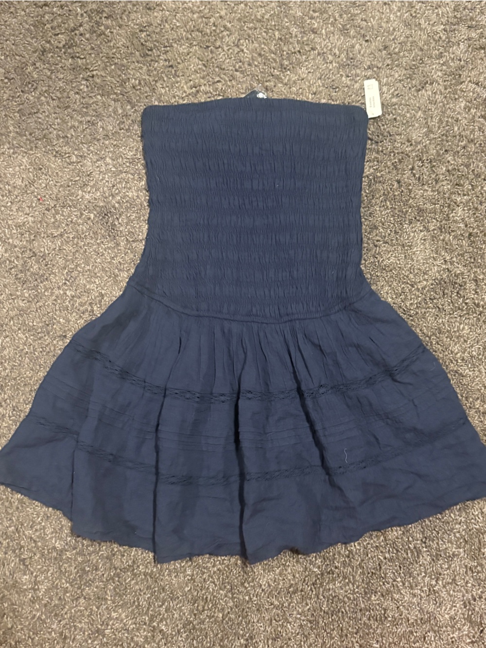 Hollister Dark Navy Strapless Tiered Mini Dress With Shorts